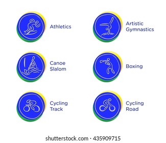 Rio 2016 Olympic games in Brazil. Rio summer Olympic games icons vector illustration. Sport disciplines vector icons and illustrations. Rio summer Olympic games symbols. Sport categories Rio 2016.