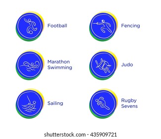 Rio 2016 Olympic games in Brazil. Rio summer Olympic games icons vector illustration. Sport disciplines vector icons and illustrations. Rio summer Olympic games symbols. Sport categories Rio 2016.