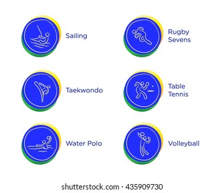 Rio 2016 Olympic games in Brazil. Rio summer Olympic games icons vector illustration. Sport disciplines vector icons and illustrations. Rio summer Olympic games symbols. Sport categories Rio 2016.