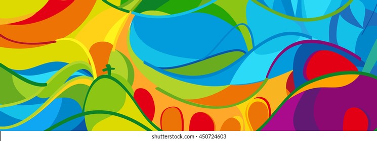 Rio. 2016-2018 abstract colorful background. Rio de Janeiro Brazil summer games wallpaper. Summer color Athletic competition. Sport Brazil. Pattern for design and advertising. Geometric shapes banner