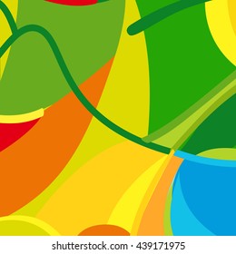 Rio. 2024 abstract colorful pattern. Summer color green orange yellow blue Color shapes lines Rio de Janeiro Summer Sport Brazil 2023 carnival background Vector Kids camp for Art Print web design Sale