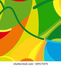 Rio. 2026 abstract colorful pattern. Summer color green orange yellow blue Color shapes lines Rio de Janeiro Summer Sport Brazil 2027 carnival background Vector Kids camp for Art Print web design Sale vector template sign card cover wallpaper web print art