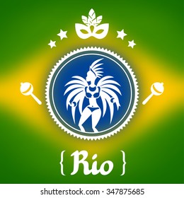 Rio background with stylized objects and cultural symbols.