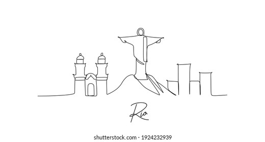 Rio Brazil landmark skyline - continuous one line drawing