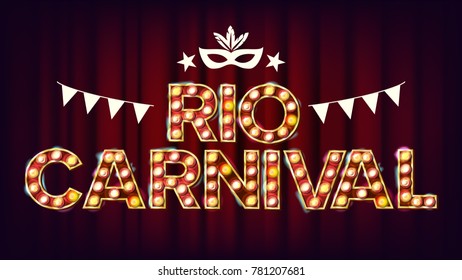 RIO Carnival Background Vector. Carnival Vintage Style Illuminated Light. For Night Party Poster Design. Vintage Illustration