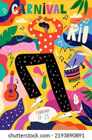 Rio Carnival. Beautiful holiday vector illustration with dancing man. Design for holiday, Brazil Carnival or party