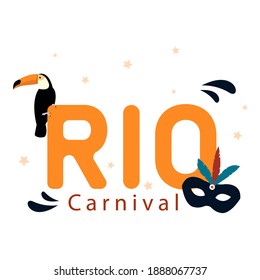 Rio Carnival. Brazil Carnival with Toco Toucan and mask