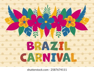 Rio carnival design poster. Trendy banner with botanical horizontal border.