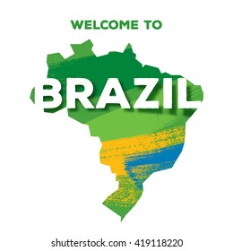 Rio de janeiro 2016 Brazil map abstract colorful background vector illustration. Good for advertising design. Decorative texture. Brazilian flag colors.