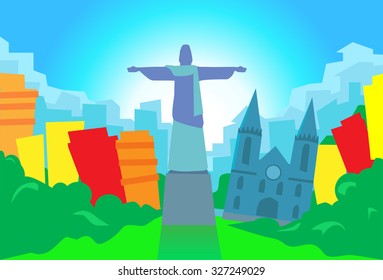 Rio De Janeiro Abstract Skyline City Skyscraper Silhouette Flat Colorful Vector Illustration