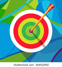 Rio de Janeiro Archery Target abstract background. Target Vector World. Rio Archery 2024 icon win Archer winner banner Rio summer. Sport Brazil cup sign. Rio poster Archery icon. Olympic pattern award