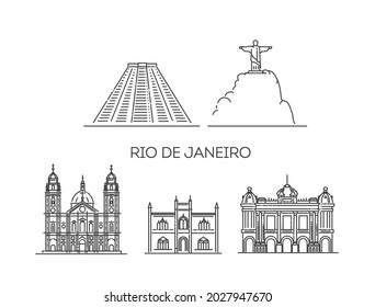 Architektur von Rio de Janeiro, Skyline-Illustration. Lineares Vektorbild mit berühmten Wahrzeichen