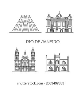 Rio De Janeiro architecture line skyline illustration. Linear vector cityscape with famous landmarks