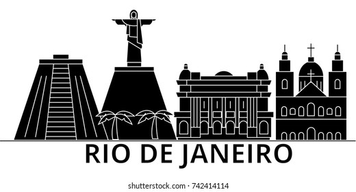 Rio De Janeiro architecture vector city skyline, travel cityscape with landmarks, buildings, isolated sights on background