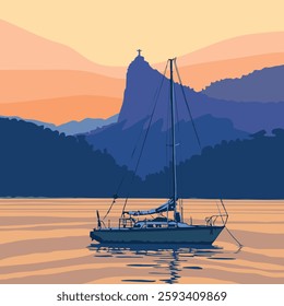 Rio de Janeiro, Brazil. Boats are moored in the marina. Yachts moored in the evening harbor. Sea landscape with boats.