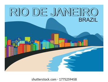 Rio de Janeiro Brazil colorful city skyline vector illustration