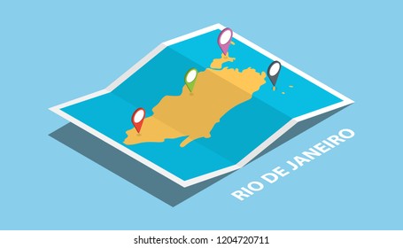 rio de janeiro brazil explore maps with isometric style and pin location tag on top vector illustration