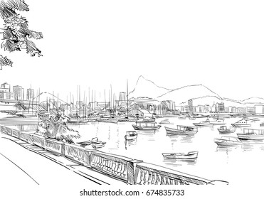 Rio de janeiro. Brazil. Hand drawn city sketch. Vector illustration.