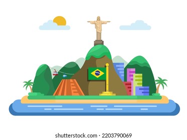 Rio De Janeiro Brazil iconic landmark scene illustration vector