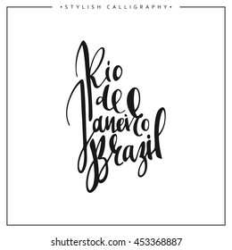 Rio de Janeiro Brazil inscription, calligraphy on a white background.