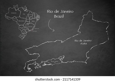 Rio de Janeiro and Brazil map administrative division, separates regions and names, design card blackboard chalkboard vector