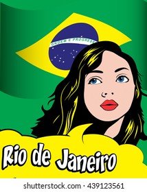 Rio de Janeiro Brazil. Pop Art Women Vector Illustration.