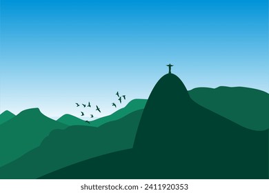 Rio de Janeiro, Brazil. Statue of Christ on Corcovado Hill on a sunny day with blue sky. Tijuca National Park. svg