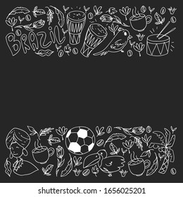 Rio de janeiro Brazil. Vector pattern with national symbols.