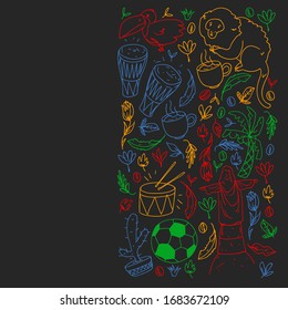 Rio de janeiro Brazil. Vector pattern with national symbols.