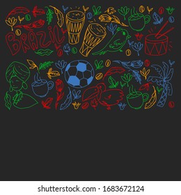 Rio de janeiro Brazil. Vector pattern with national symbols.