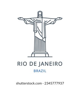 Rio de Janeiro, Brazil. Vector illustration of Rio de Janeiro in the country of  Brazil. Linear icon of the famous, modern city symbol. Cityscape outline icon of city landmark on a white.