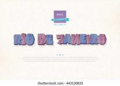 Rio de Janeiro, Brazilian city colorful inscription over paper texture. vector travel concept lettering. Brazil and South America vacation advertising banner template