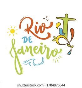 Rio de Janeiro. Brazilian Portuguese Hand Lettering for City on Brazil. Vector. svg