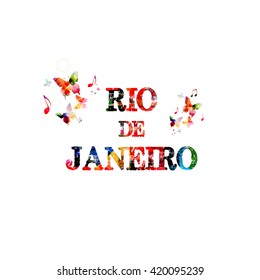 Rio de Janeiro. Calligraphy phrase with butterflies