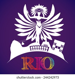 Rio de Janeiro carnival. Silhouette of the city with the samba dancer.