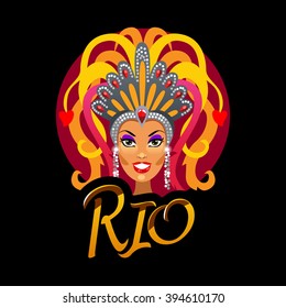  Rio de Janeiro carnival vector logo on black background.