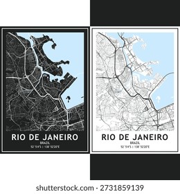 Rio De Janeiro Stadtplan, Vektorgrafik-Set, Bündel von dunklen und hellen minimalistischen städtischen Roadmap mit skalierbarem Straßennetz, Autobahnen und Planungslayout