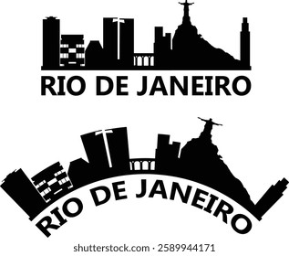 Rio De Janeiro city skyline silhouette. Rio De Janeiro city sign. Brazil Landscape City Design. flat style.