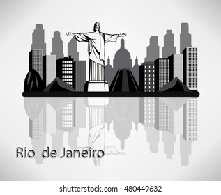 Rio de Janeiro city skyline vector silhouette illustration. Brazil.