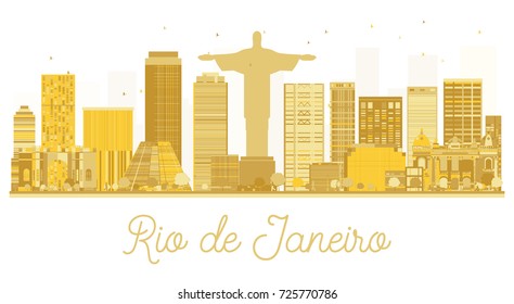 Rio de Janeiro City skyline golden silhouette. Vector illustration. Cityscape with landmarks. Rio de Janeiro isolated on white background.