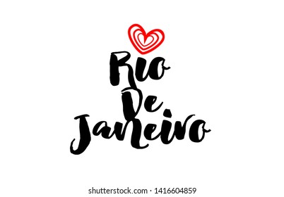 Rio De Janeiro city text with red love heart design for typographic icon design suitable for touristic promotion