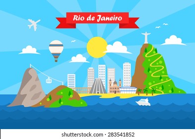 Plantilla vectorial de fondo colorida de Río de Janeiro