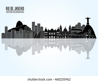 Rio de Janeiro famous monuments skyline. Vector illustration