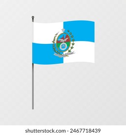 Rio de Janeiro flag on flagpole. Vector illustration.