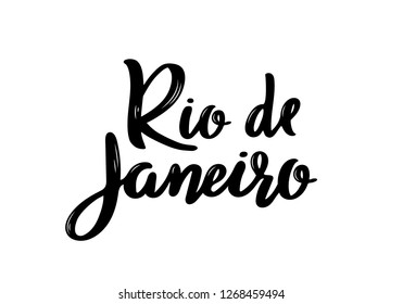 Rio de Janeiro- hand drawn lettering name of Brazil city. Handwritten inscription. Vector illustration.