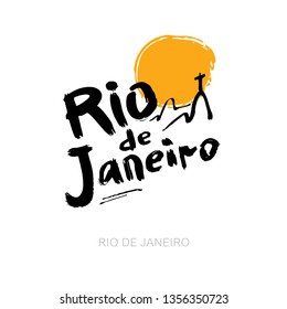 Rio de Janeiro handgezeichnete Kalligrafie. Moderne Pinselfarbe. Brasilien handgezeichnet Vektorgrafik. Einzeln auf weißem Hintergrund.