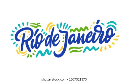 Rio de Janeiro- hand drawn lettering name of Brazil city. Handwritten inscription. Vector illustration.