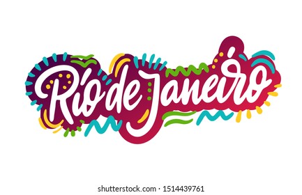 Rio de Janeiro- hand drawn lettering name of Brazil city. Handwritten inscription. Vector illustration.