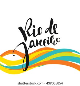 Rio de Janeiro inscription, background colors of the Brazilian flag. 