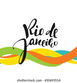 Rio de Janeiro inscription, background colors of the brazilian flag. 